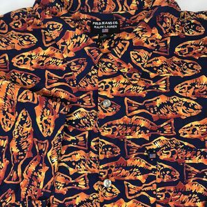 Polo Jeans Co Ralph Lauren Men's XL Fish Design Button Up Short Sleeve Shirt